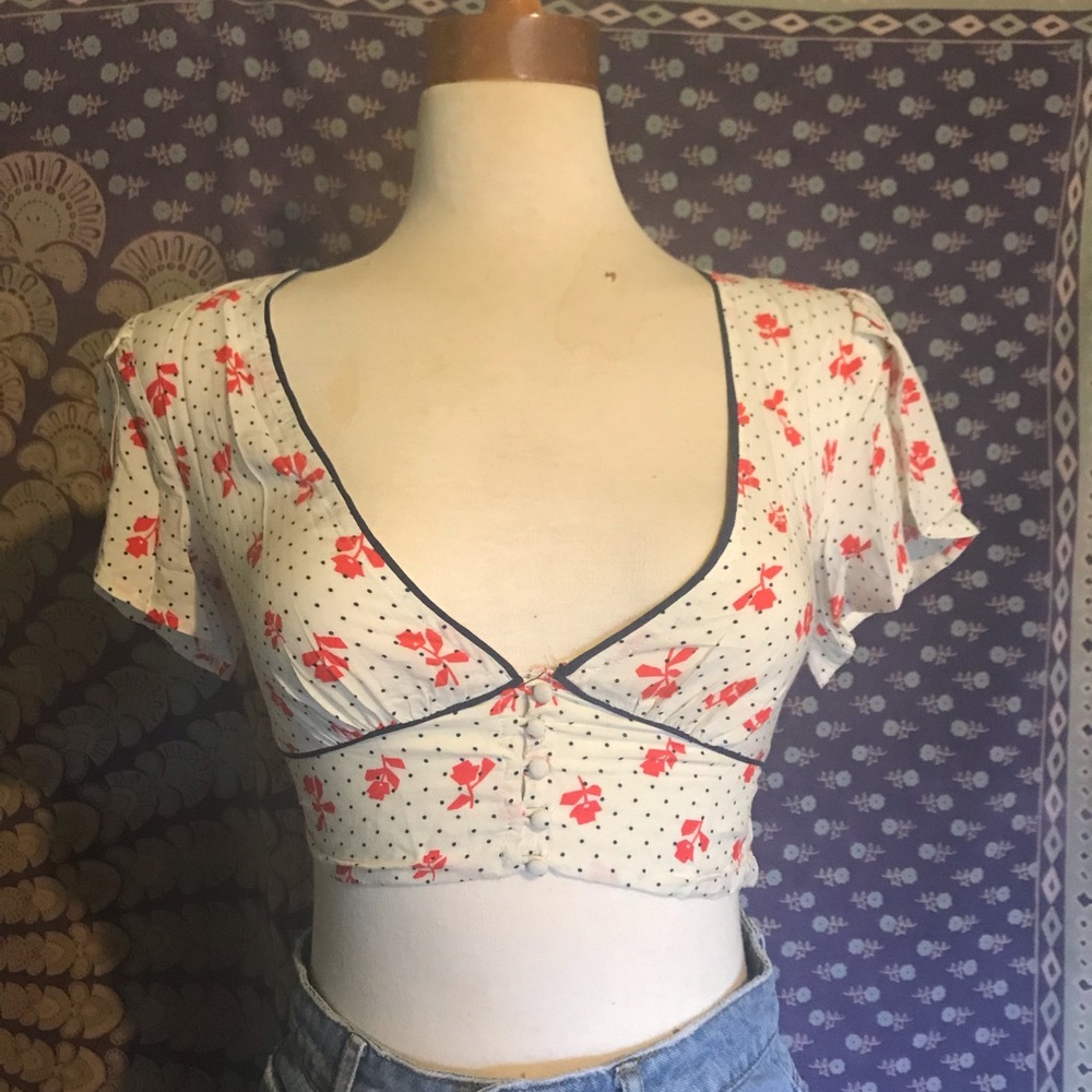 Urban outfitters floral button up crop top